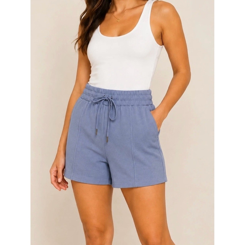 BCBG Women's Athletic Drawstring Elastic Waist Pockets Shorts, Blue, Size Medium